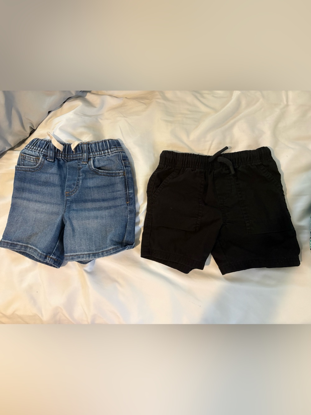 Kids Denim and Black Elastic-Waist Shorts — Blue and Black